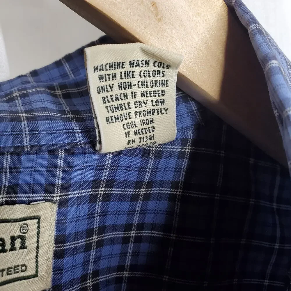 LL Bean Mens Blue Plaid Button Down Lg Tall